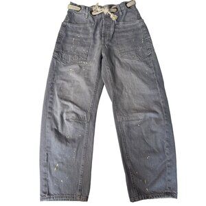 We The Free Moxie Pull On Barrel Jeans Gray Rope Belt Splatter 24
